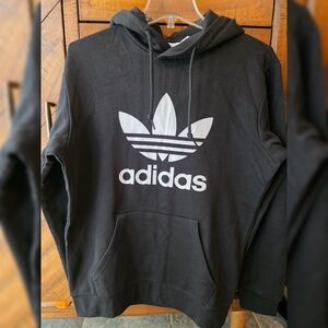 Adidas Men's Black and White Logo Hoodie